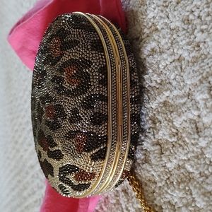 Adorable Mini Leopard Cat Print Hard Case Judith Leiber with Pink Dust Bag